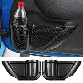 BIBLOZ 2PC Front Door Storage Pockets for Jeep Wrangler JK JKU Sport Sahara Rubincon 2011-2017 Accessories Plastic Cup Holder Storage Box Door Side Insert Organizer Box (Front Door(Carbon Fiber))