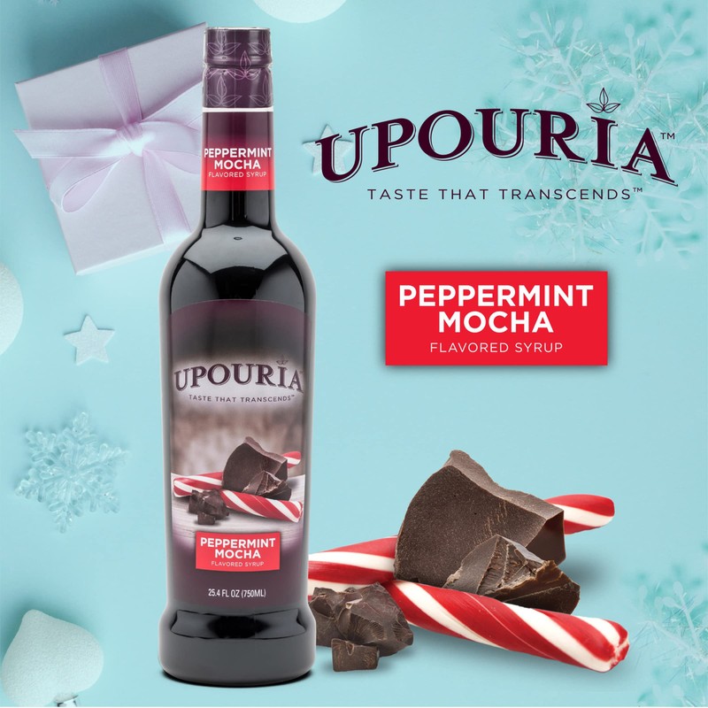Upouria Peppermint Mocha Coffee Syrup Flavoring, 100% Vegan, Gluten-Free, Kosher,