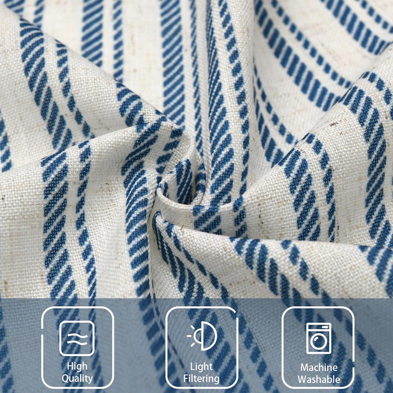JIUZHEN 52x18 Inch Kitchen Valance - Thick Textured Linen Striped