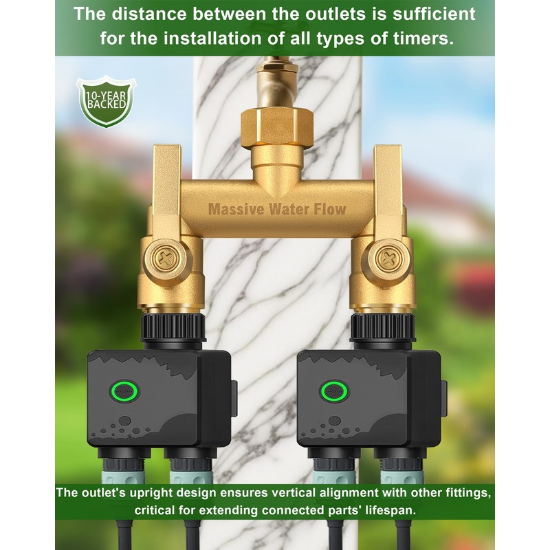Hose Splitter 2 Way Heavy Duty, Solid Brass Full Flow