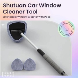 Shutuan Car Windshield Cleaning Tool, Car Window Cleaner with 2 Washable Reusable Microfiber Pads, Extendable Long Handle Glass Wiper Cleaning Kit, Car Accessories Universal for Office and Home, Car Cleaning:_Red_1pc Window Cleaner + 2pcs Microfiber Pads