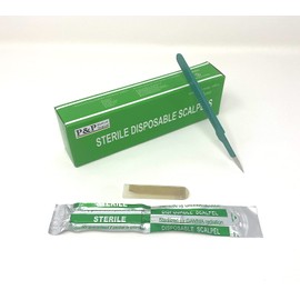 Disposable Scalpels Sterile Surgical Blade Size 18 Stainless Steel with Plastic Handle & Metric Line Individually Foil Wrapped Box of 50