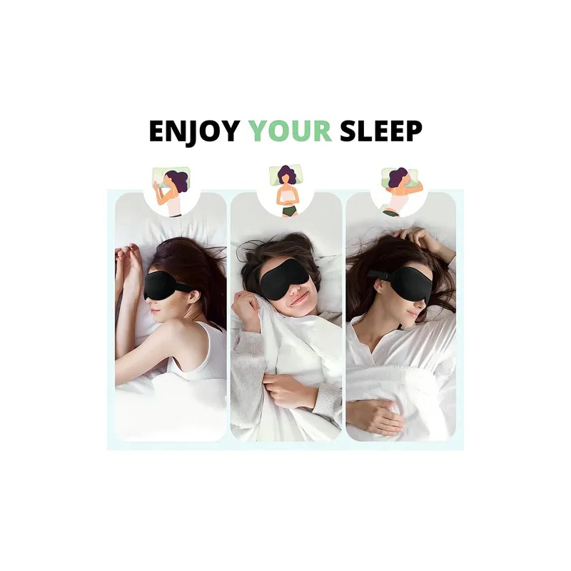 Antifaz para Dormir Ergonómico Negro Espuma Memoria Ajustable Bloquea Luz