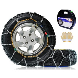 Snow-Chains Auto Fixing 1 Min Quick Fit Easy Installation Tire-Chains, Portable Reusable Universal Emergency Tire Traction Chain for Passenger Car, Pickup Trucks and SUV - Set of 2