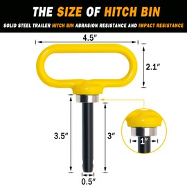 EilxMag 2 Packs Magnetic Hitch Pin, Lawn Mower Trailer Hitch Pins 1/2 Inch with Handle and Clip, Trailer Gate Pin for Mowers, Tractor Truck, Towing Cargo, ATV - Simple One Handed Hook On & Off（Yellow