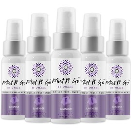 Mist N’ Go by Omaze Travel Bathroom Spray for Toilet Spray Odor Eliminator - Travel Toilet Spray for Bathroom Air Freshener Spray for Bathroom Deodorizer - Lavender Regular Size (2oz x5)
