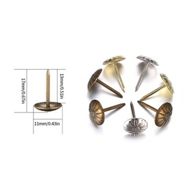 Pack of 450 Upholstery Nails, Furniture Decorative Push Pins, Push Pins for Sofa, Chair, Armchair, Bed Antique - 11 x 17 mm/Bronze, Gold, Silver