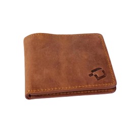 My Daniq Bifold Real Leather Wallet, Crazy Horse Leather, Full Grain Cowhide Leather, 8 Card Slots, 1 Cash Compartment, Light Brown.RR-BF-140