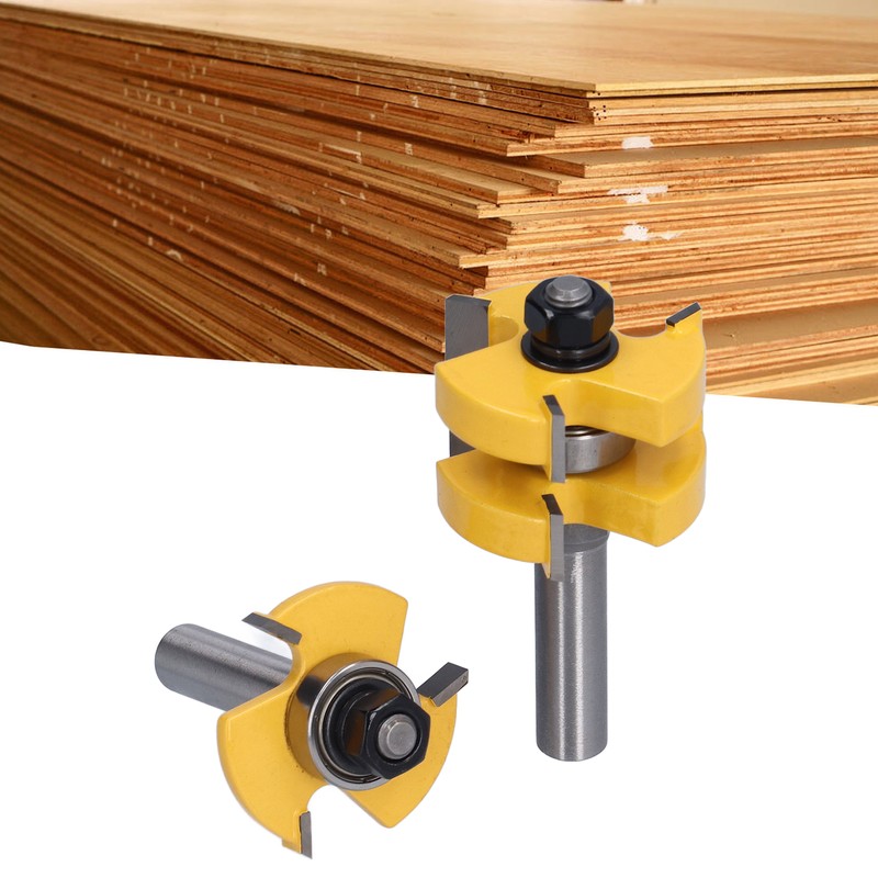 2Pcs Tongue Groove Router Bit T Shape 3 Teeth 1