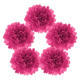 MECCANIXITY 5Pcs Paper Pom Poms, 6 Inch Paper Flowers Tissue Paper Flowers Mexican Paper Flowers for Birthdays Party Wedding Rose Red