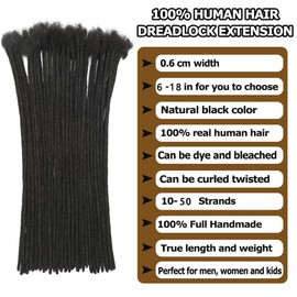 FALEMEI 0.6cm Thickness Loc Extensions Human Hair 30 Strands Dreadlock Extensions Human Hair for Women Men extensions human hair Can Be Dyed and Bleached (0.6cm 1B(Natural Black), 10 Inch/30Strands)