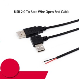 BigCheer USB 2.0 auf blankes Kabel, offene Kabelenden, 30cm Strom, 5V 22AWG, 2 Kern, Power Pigtail, Kabel, DIY, 1x gerade Stecker und 1x L Stecker rechtwinklig (2)