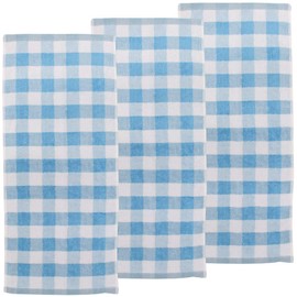 Hayashi FI7003-3P01 Face Towels, Set of 3, Approx. 13.4 x 31.5 inches (34 x 80 cm), Aegean Cotton, Bay Checker, Blue