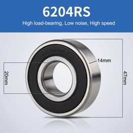 6204-RS Seal Bearings Deep Groove Ball Bearing - 20x47x14mm - Lubricated - Chrome Steel 4 Pcs