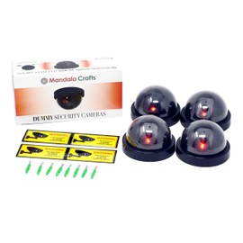Fake Security Camera - Dummy Security Camera CCTV Dome Surveillance with Flashing Red LED Light for Home Business Indoor Outdoor by Mandala Crafts Pack of 4