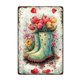 ARTWALLURE Garden Vintage Metal Sign Watercolor Flower Shoes Wall Art Rustic Metal Plaque for Home Yard Gate Garage Garden Decoration 8x12inch