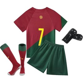 Set of 4#7 Boys Soccer Jerseys T Shirts and Shorts Stockings Set Football Training Uniforms for Kids Youth Girls Fans (4-5 Years, Green)