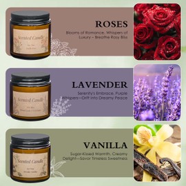 Rancco 3 Packs Scented Candles Set, Soy Candle for Home Scented, Floral Aromatherapy Jar Candles for Women & Men Ideal Gift for Birthdays, Anniversaries, Graduations(Vanilla Lavender Rose)