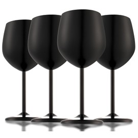UNISWEET Stainless Steel Wine Glasses Set of 4 Unbreakable Wine Glass 18 oz Unique Metal Wine Goblets for Outdoor, Travel, Camping, Pool, Ideal Gift for Wine Lovers (Matte-Black)