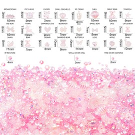 Nail Charms with Flatback Resin Rhinestones, Multiple Shapes Cute Heart Bow Deer Bear Cat Starfish Butterfly Flatback 3d Nail Charms for DIY Acrylic Nails Art Crafts Decoration Supplies - AB Pink
