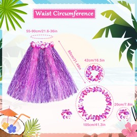 Fighting to Achieve 5pcs/set 31in Hawaiian Hula Grass Skirt for Women Matching Elastic Multicolor Flowers Costume for Adults Luau Tropical Beach Party
