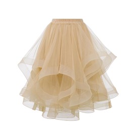 DRESSTELLS Tulle Skirts for Women, A Line Elastic Waist Tiered Layered Puffy Midi Tutu Skirt, Long Fluffy Party Skirt 2025 Champagne M