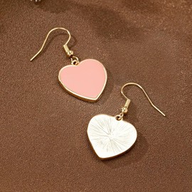 Stylish Gold Heart Drop Dangle Earrings Dangly for Women, Charm Enamel Love Heart Drop Hook Earring Vintage Party Daily Life Valentine Jewelry Gift (Pink)