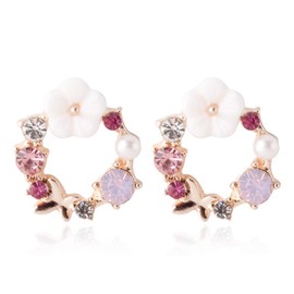 YAZILIND Colorful Rhinestone Imitation Pearl Flower Stud Earrings Women Birthday Party Jewelry