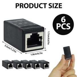 LUCTHY RJ45 Ethernet Coupler, 6-Pack Extension Adapter for Cat 5, Cat 6, and Cat 7 Cables – High-Speed Female to Female Connector for LAN, Powerline Networking, and Extender Applications (Black-6Pack)