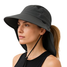 TOP-EX L/XL Women's Ponytail Sun Hat with Neck Protection, UV Protection, Wide Brim, Summer Hat, Waterproof & Foldable, 96553#Dark Grey, XL