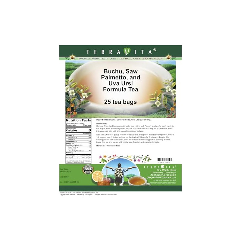 Buchu, Saw Palmetto, and Uva Ursi Formula Tea (25 tea
