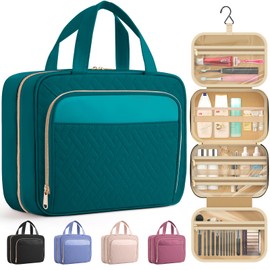HOTOR Travel Toiletry Bag for Women & Men, Waterproof Makeup Bag with Hanging Hook and Multiple Pockets, Cosmetic Bags for Women, Travel Essentials, 11.2'' x 3.2'' x 8.9'', Teal