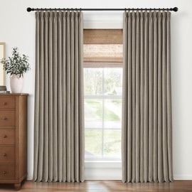 CAPALOCA Pinch Pleated Blackout Curtains 96 Inches Long, Linen Blend, 100% Blackout Drapes with 20 Hooks, Ideal for Bedroom and Living Room, 40" W x 96" L (Pack of 2), Taupe Gray