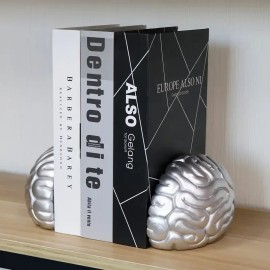 Brain-Themed Resin Crafts Bookend Hand-painted Artistic Decor Metallic Finish Modern-Style Holiday Gift Indoor Shelf OrnamentColor: Silver, Size: One Size