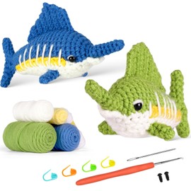 Myigo Crochet Kit for Beginners: Sailfish Complete Crochet Kit with Step-by-Step Video Tutorials for Starter Kids Adult - DIY Birthday Gift for Girls Age 8-14 & Mom, Easy Soft Yarn & Hook (2PCS)