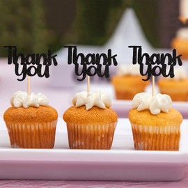 Keaziu 36 Pack Thank you Cupcake Toppers Thank You Cupcake Picks for Birthday Anniversary Thanksgiving Day Wedding Bridal Party Decoration Supplies Black