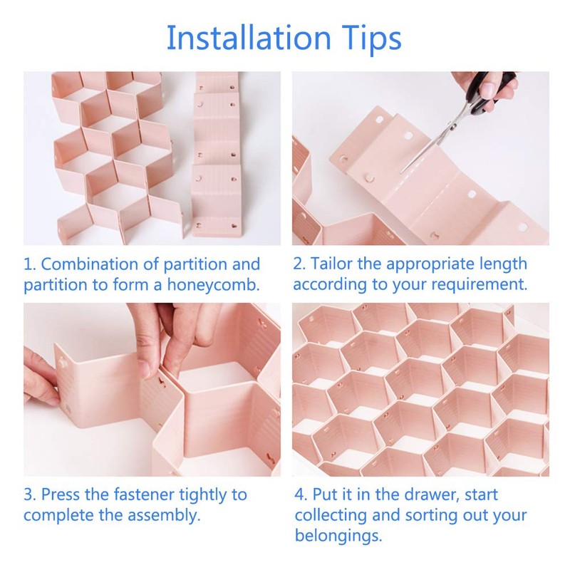 poeland Drawer Divider Organizer 8pcs DIY Plastic Grid Honeycomb Drawer