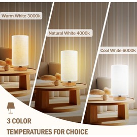 3-Color Adjustable Bedside Table Lamp for Bedroom,Minimalist Wood Base&Round Fabric Shade,Cozy Lighting Nightstand Boho Lamp,Study Reading Desk Night Stand Light for Living Room,Office,kitchen,Nursery