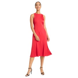Maggy London Women's Asymmetrical Seam Fit and Flare Midi-Special Occasion Evening Party-Cocktail Dress, Tomato Puree
