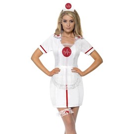 Smiffys Nurse's Set, White with Cap, Garter & Net Apron, Hospital Fancy Dress, Nurse Dress Up Accessories