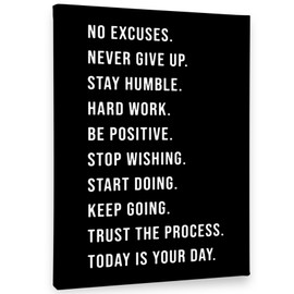 PHAMTE No Excuses Never Give Up Inspirational Workout Wall Art, Motivational Inspirational Print Framed Canvas Painting Artwork Home Gym Yoga Exercise Fitness Room Office Decor（11x14 Inch
