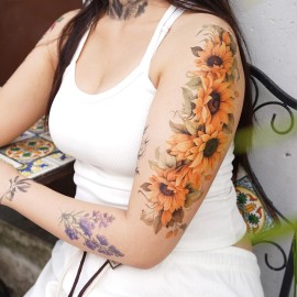 TattooIcon Sunflower Sleeve Tattoo - Sunflower Temporary Tattoo / Floral Sleeve Tattoo