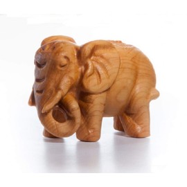 DMtse Hand Carved Natural Wood Elephant Statue Religious Buddhist Sitting Buddha Sculpture Figurine