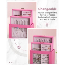 Homde Jewelry Organizer Girls Women Jewelry Box for Necklaces Rings Earrings Gift Bracelets Storage Case(Pink + Gold)