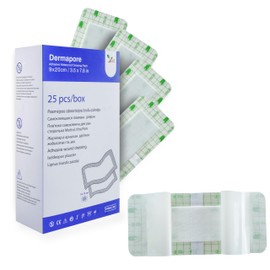 VED Dermapore wasserfester, selbstklebender Wundverband – Geeignet für Schnitt- und Abschürfungen, diabetische Beingeschwüre, venöse Beingeschwüre, kleine Druckgeschwüre – Mittel, 9 x 20 cm (25er-Pack