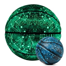 Kuangmi - Balón de baloncesto brillante en la oscuridad, bola de piel compuesto brillante luminosa, regalos para mujeres, niñas, baloncesto nocturno interior y exterior, tamaño 6 (28.5 pulgadas)