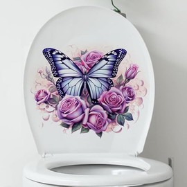 Bonfage Beautiful Rose Butterfly Flower Toilet Cover Sticker Decals,Fish Bird Flower Leaf Waterproof Toilet Lid Tank Seat Decals Cistern Self-Adhesive Bathroom Wall Sticker, White