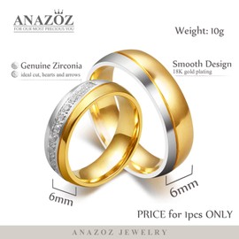 Anazoz Men's Ring Titanium 18K Gold Plated Wedding Ring Engagement Ring, Fashion Jewellery Partner Ring for Couples, Stainless Steel (Women), Gold Silver