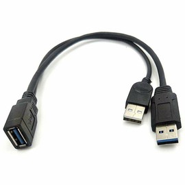 FASTELECTRIC USB 3.0 Female to Dual USB Male Extra Power Data Y Extension Cable Splitter Adapter for 2.5" Mobile Hard Disk