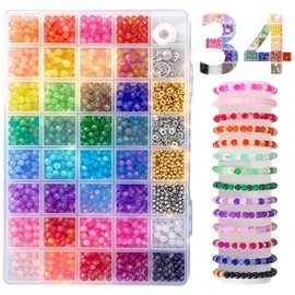 1435 Pcs Glass Beads for Bracelet Making kit, 34 Colours 6mm